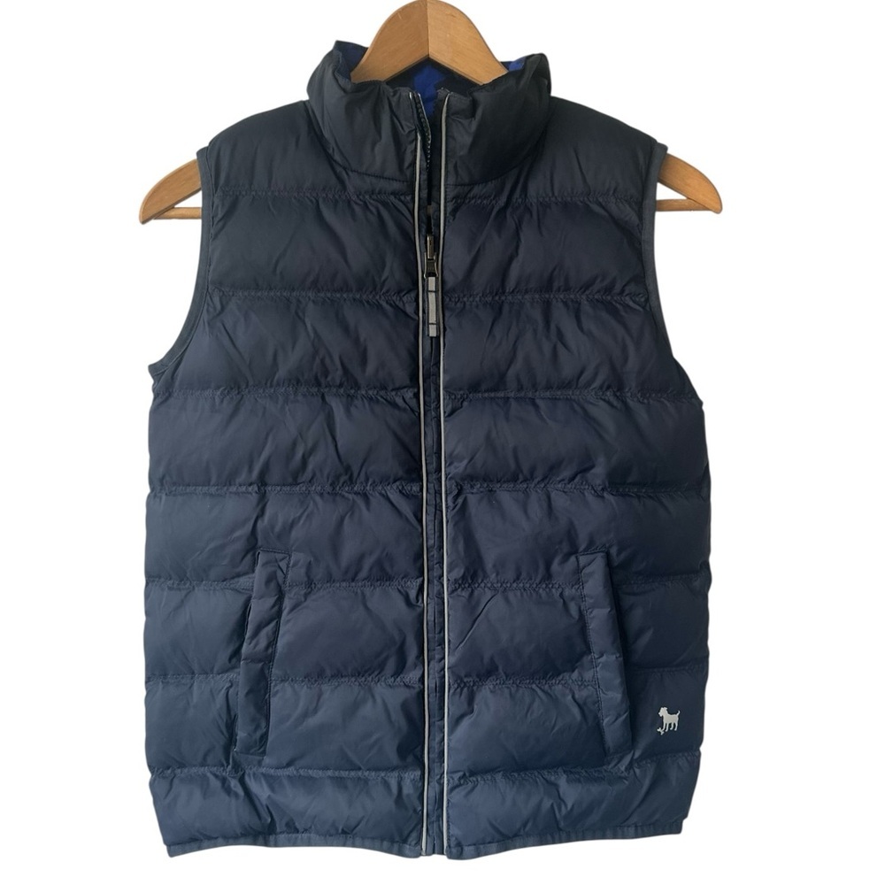 Mini Boden Boys Reversible Blue Navy Animal Print Puffer Vest Sz 11-12